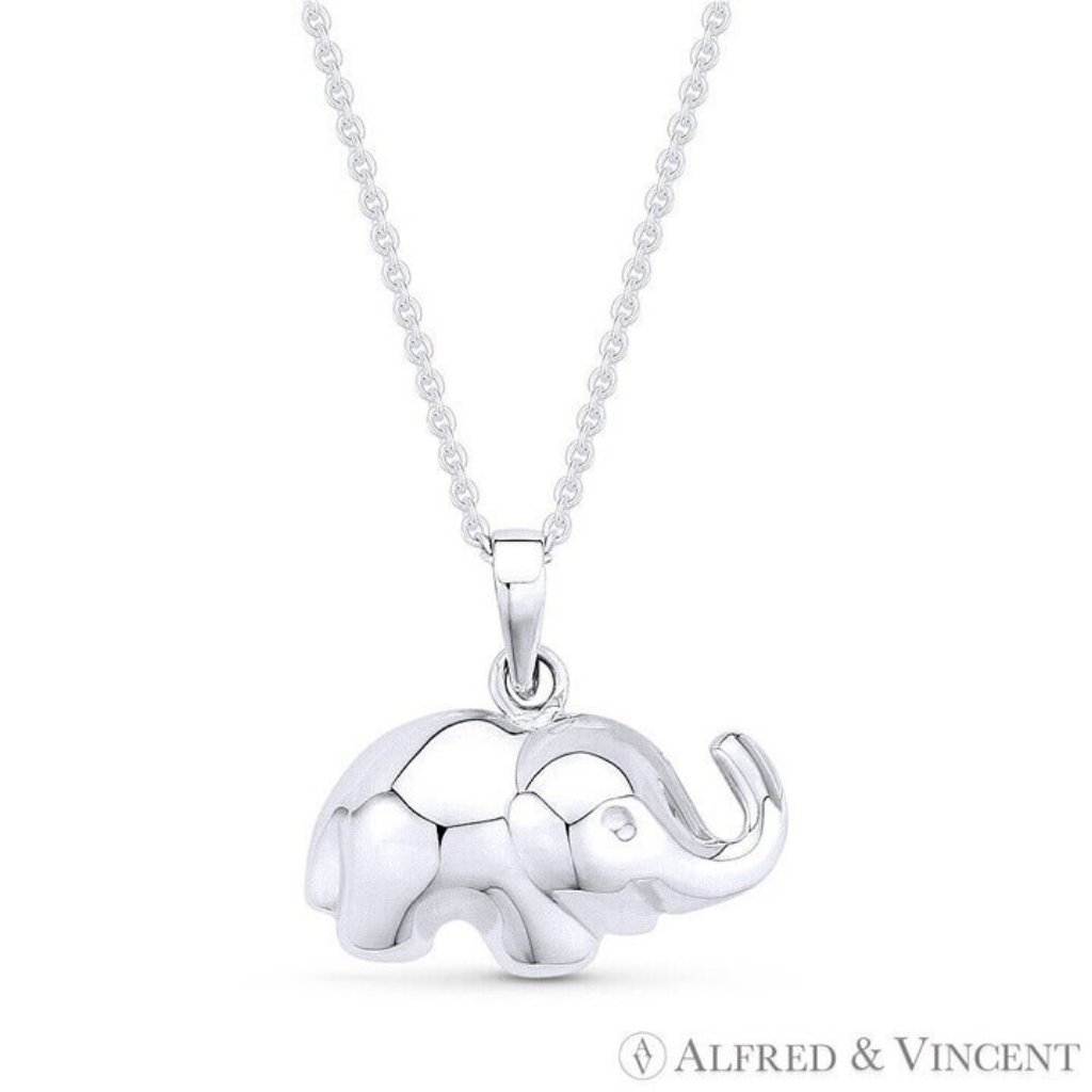 3d Baby Elephant Animal Charm Pendant In .925 Sterling Silver